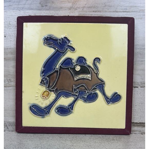 VTG Hand Painted Happy Camel Ceramic Tile 6.75" Fun Whimsy - Picture 1 of 4